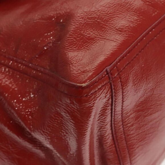 SAINT LAURENT Downtown Shoulder Bag Enamel Red Gold Auth sw465 - Picture 5 of 16